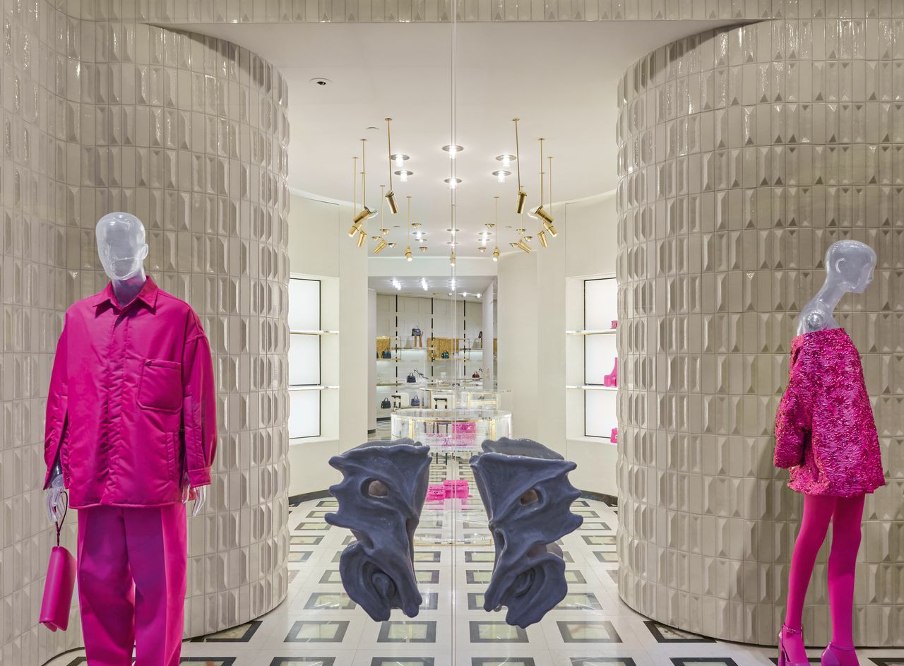 Valentino store interior featuring Pierpaolo Piccioli outfits in Pink PP