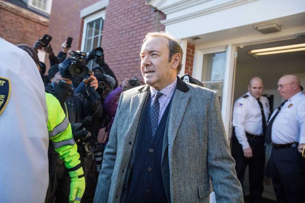 Actor Kevin Spacey leaves Nantucket District Court after being arraigned on sexual assault charges on January 7, 2019 in Nantucket, Massachusetts.