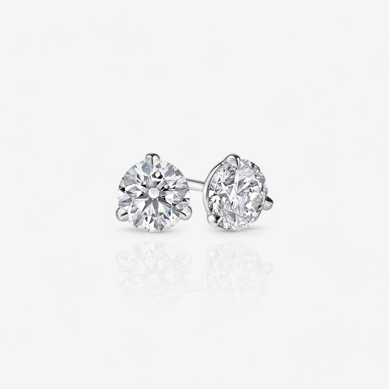 Lab-Grown Three-Prong Round Martini Diamond Stud Earrings 14kt White Gold