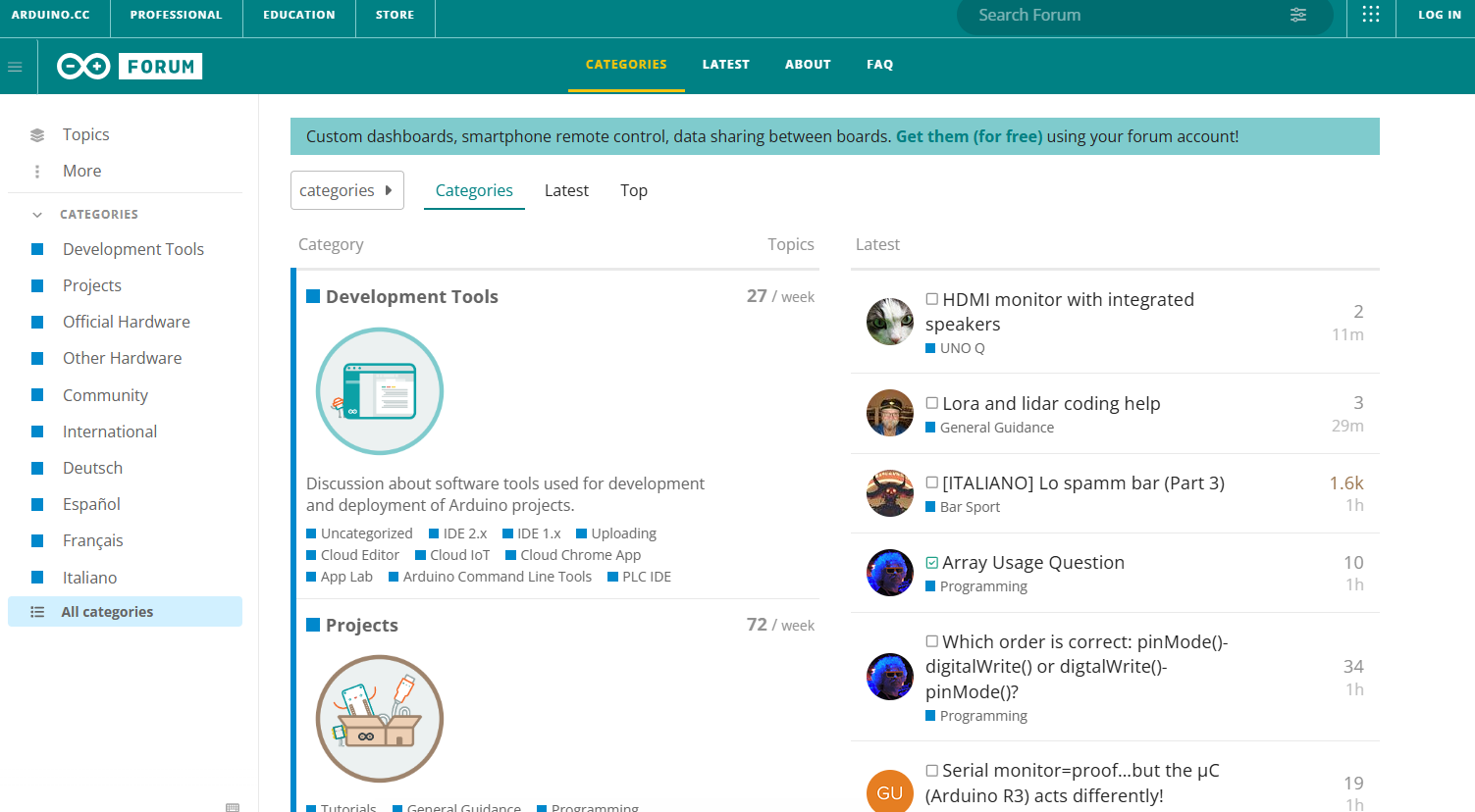 Arduino forum screenshot