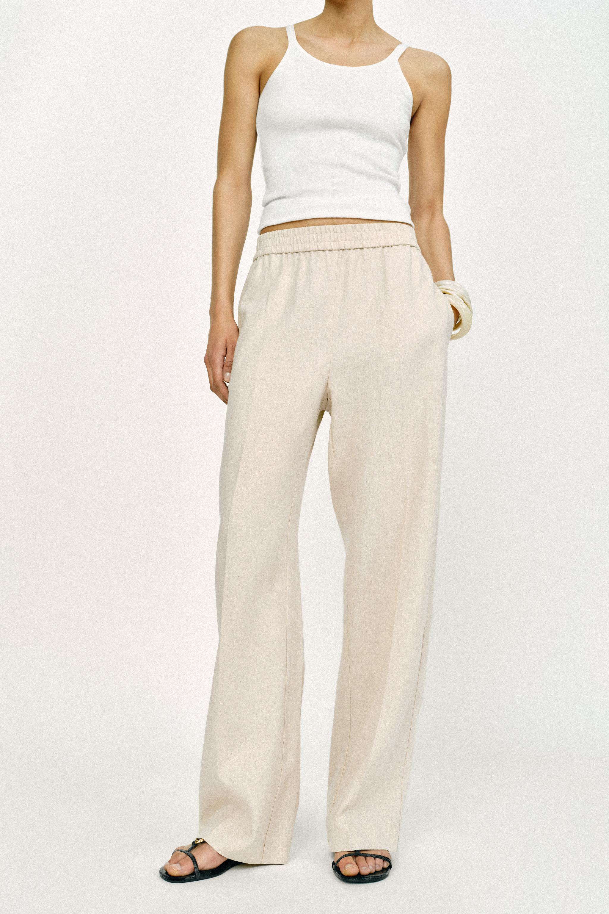 Straight Trousers With Linen