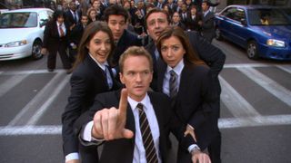 Neil Patrick Harris, Cobie Smulders, Alyson Hannigan, Josh Radnor, and Jason Segel in How I Met Your Mother.