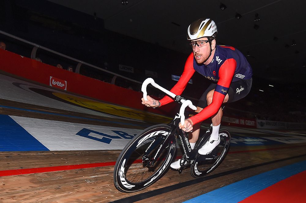 Bradley Wiggins on the track in Gent during the 2km farewell race for Fabian Cancellara
