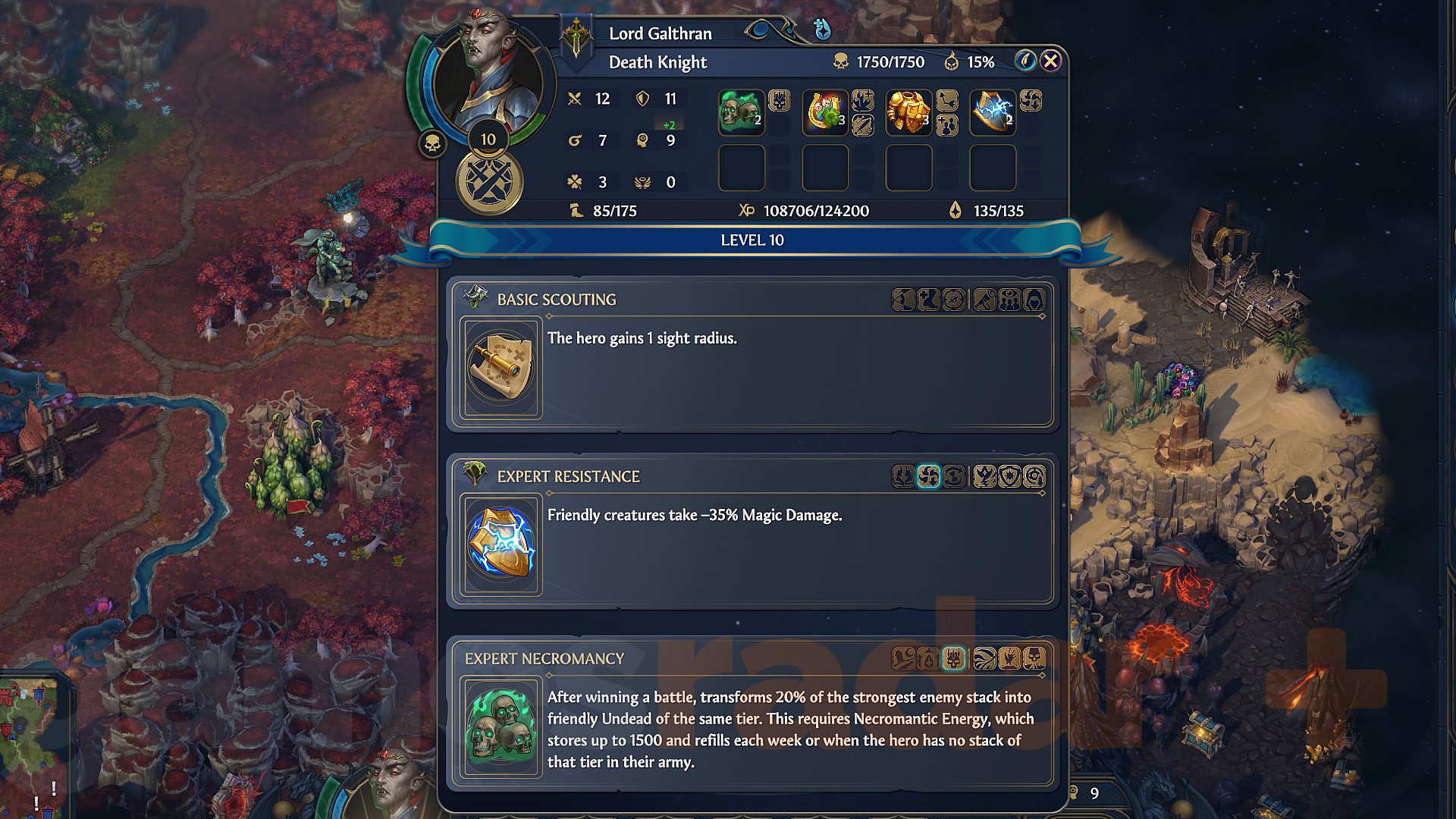 Three skill options for an Olden Era Hero who has leveled up.