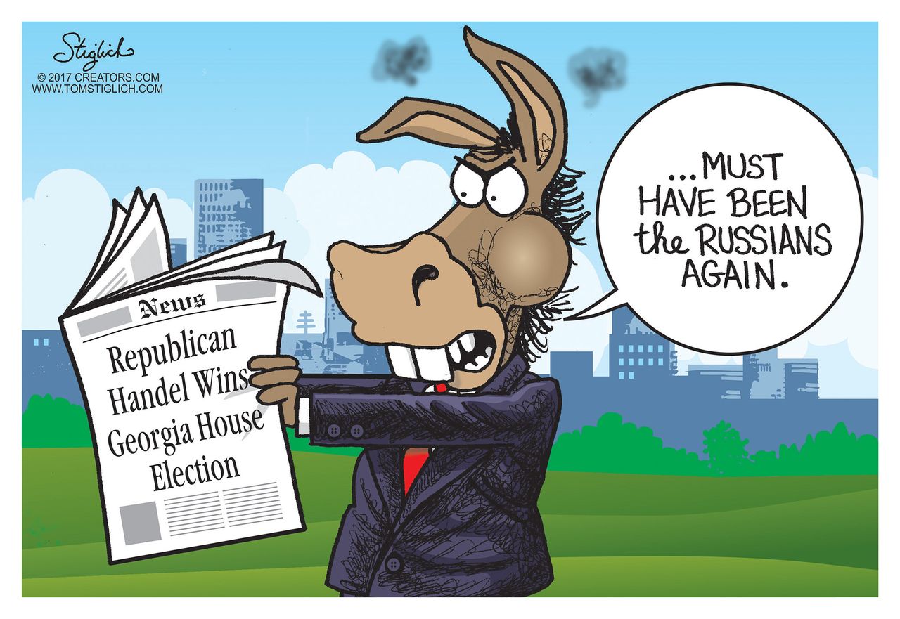 Political cartoon U.S. Democrats Georgia election Handel Russia ties