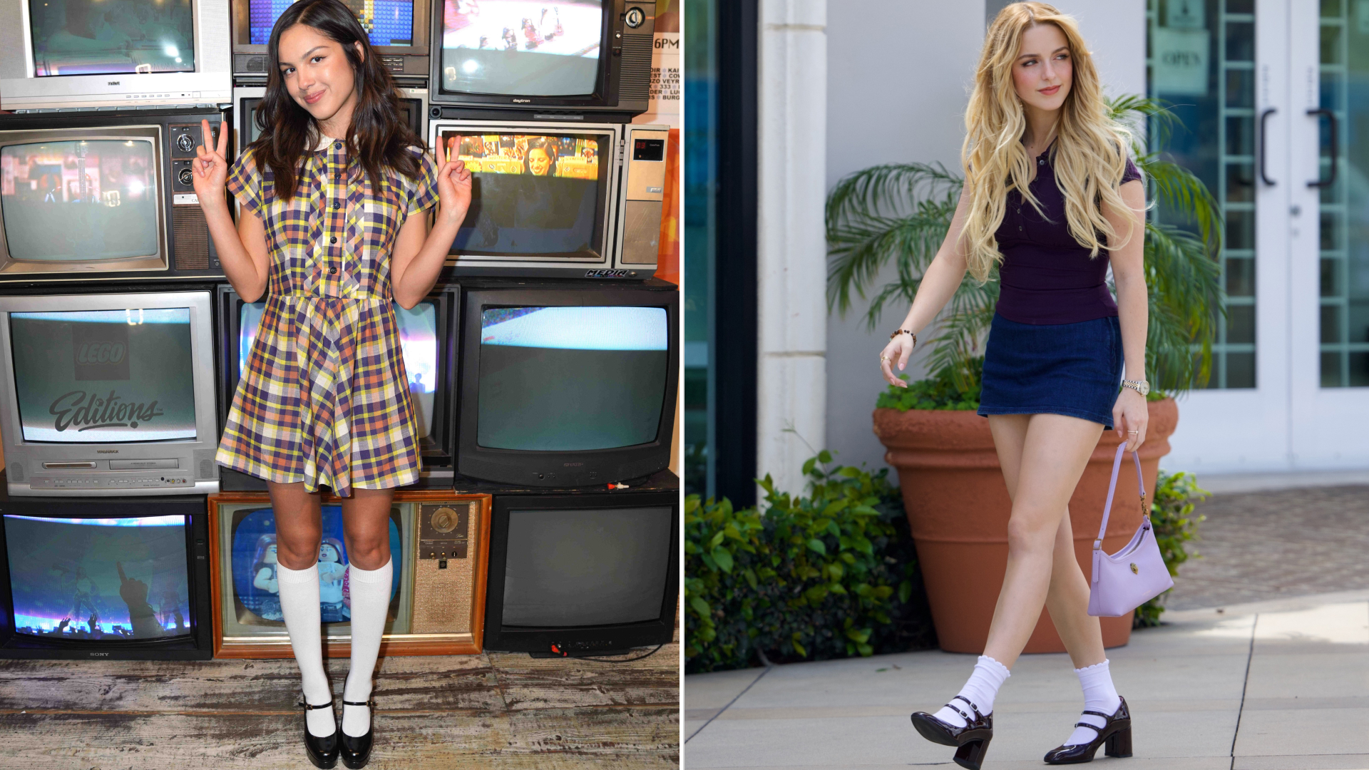 celebrities wearing the heeled Mary Janes trend with socks