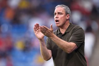 Michael Duff the head coach / manager of Huddersfield Town during the Pre Season Friendly between Huddersfield Town and Sheffield United at John Smith's Stadium on August 2, 2024 in Huddersfield, England.