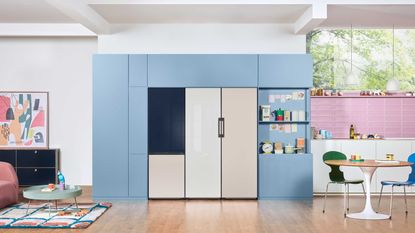 How to defrost a freezer navy, white and blue fridge freezer in a large open plan kitchen living space - samsung