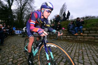 NINOVE BELGIUM FEBRUARY 29 Hannah Barnes of United Kingdom and Team Canyon SRAM Racing Wall of Geraardsbergen De Muur Fans Public Cobblestones during the 75th Omloop Het Nieuwsblad 2020 Women Race a 1229km race from Ghent to Ninove OmloopHNB OHN20 OHNwomen on February 29 2020 in Ninove Belgium Photo by Luc ClaessenGetty Images