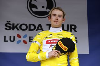 Mattias Skjelmose Jensen on the podium of Luxembourg Tour