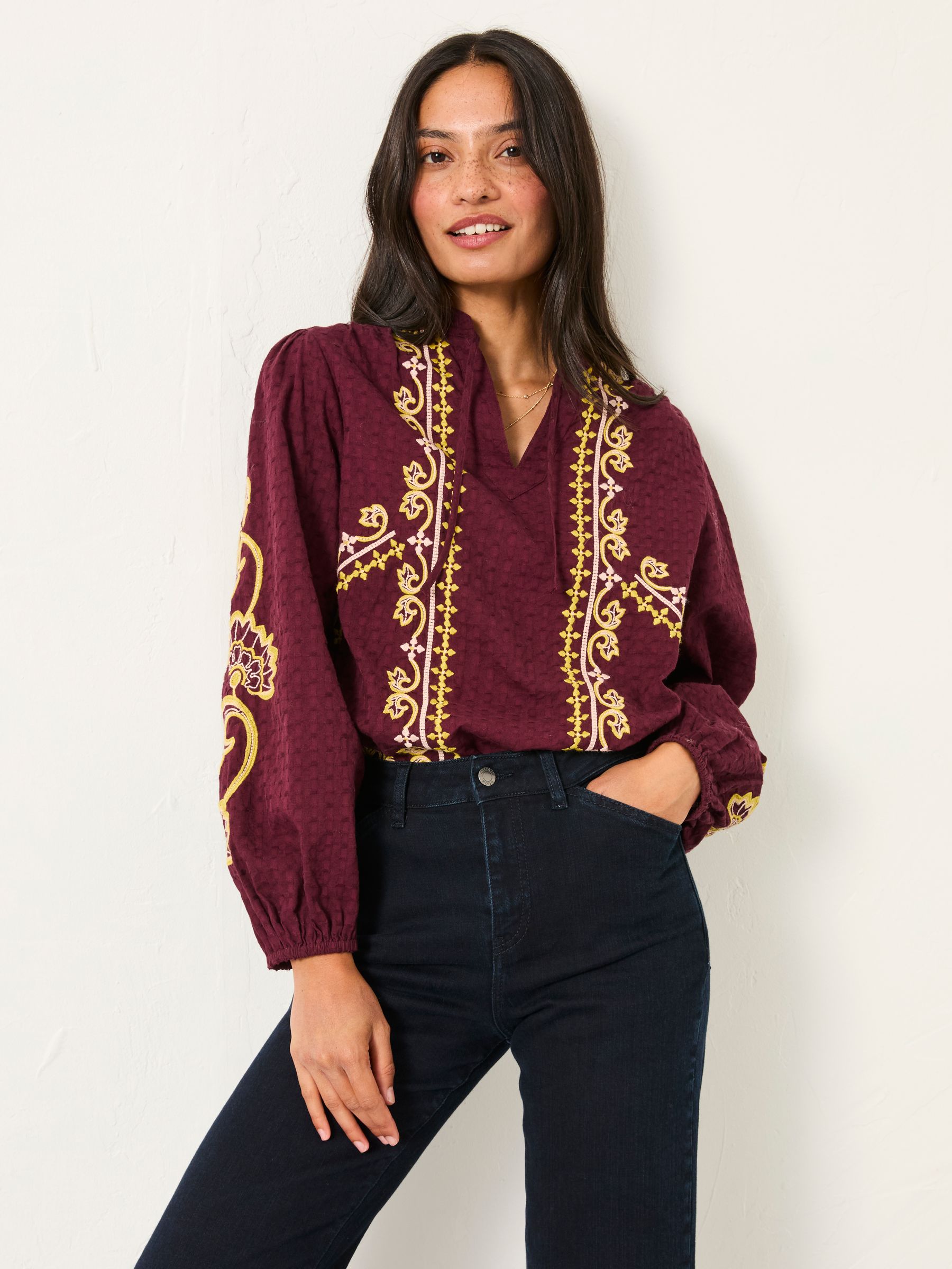 Burgundy Red Garratt Embroidered Blouse