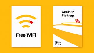 Flat graphic representations of WiFi and courier pickup