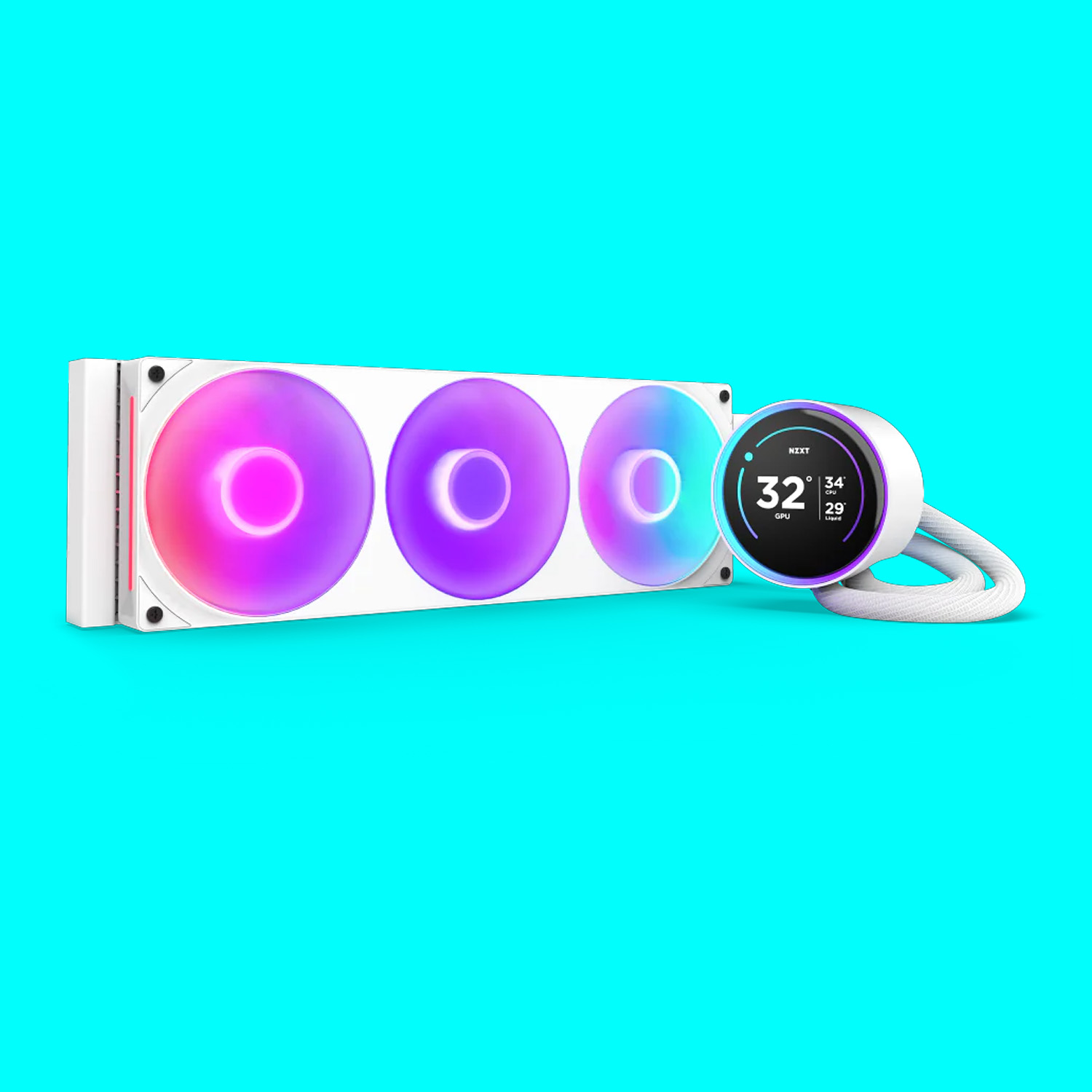 A liquid cooler on a colourful background.