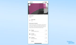 Nest Cam (indoor, wired) app activity detection zones