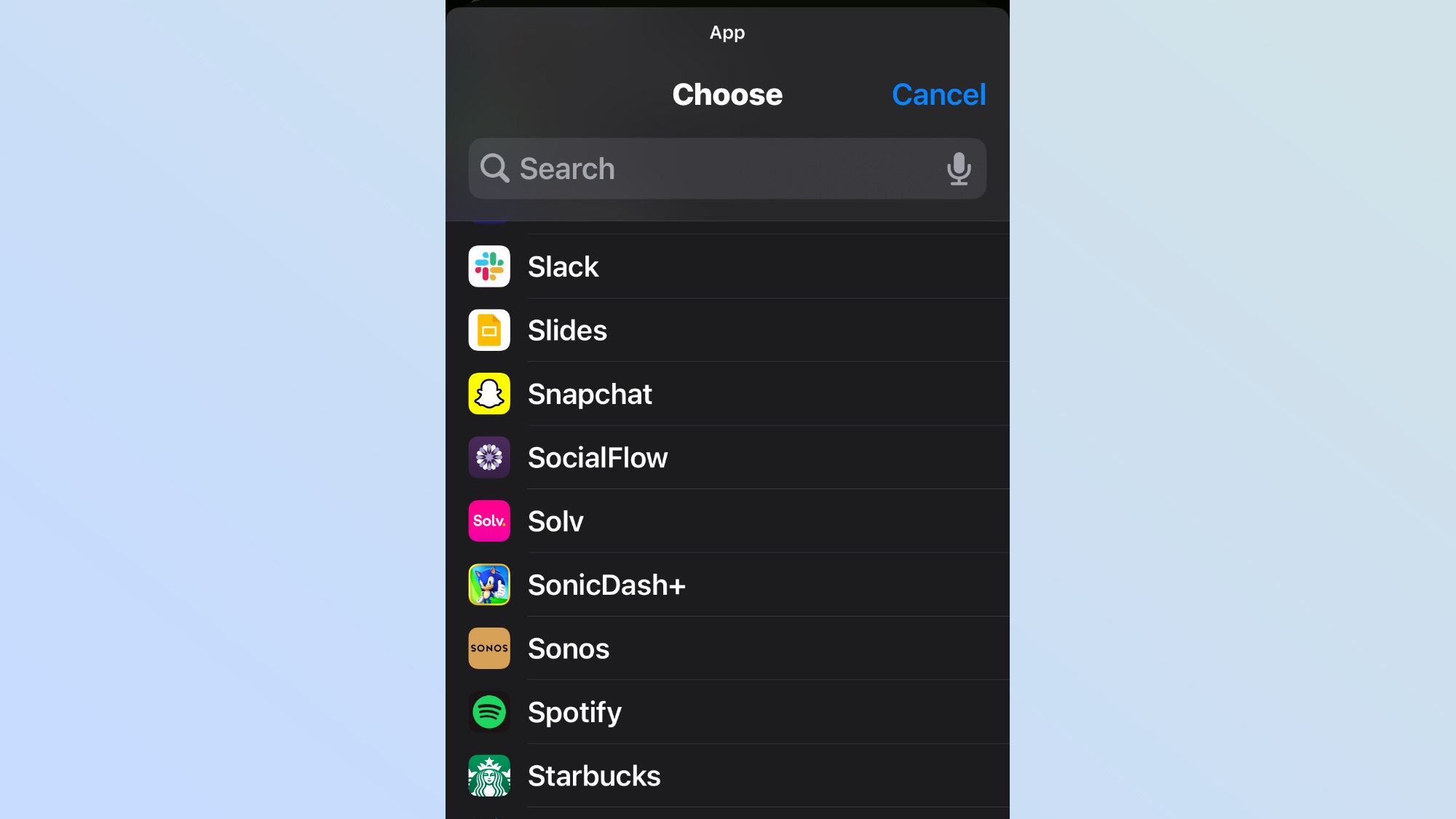 Ярлыки кнопок действий на iPhone 15 Pro Приложение Slack 