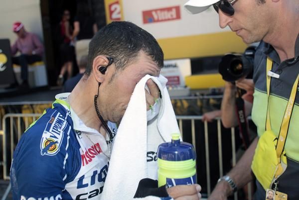 Vincenzo Nibali (Liquigas-Cannondale) recovers at the finish line.