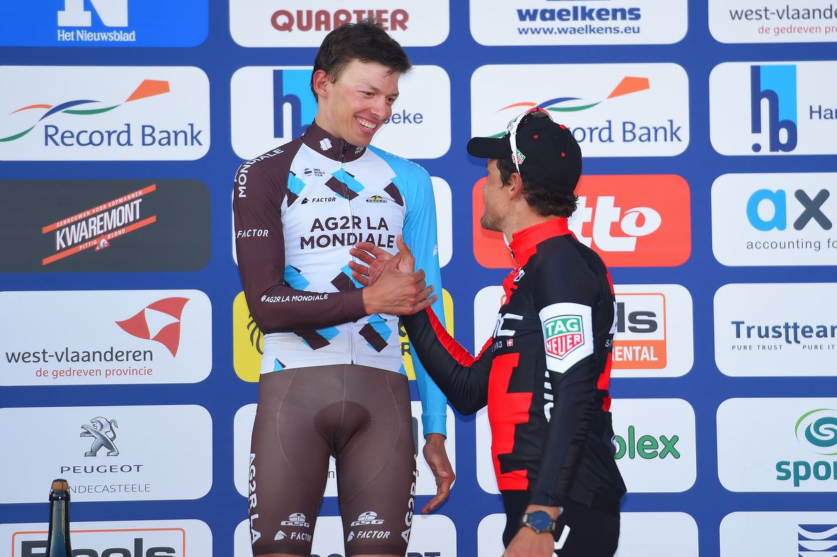 Training partners on the podium, Oliver Naesen (AG2R) and Greg Van Avermaet (BMC)
