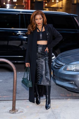 keke palmer wears alaïa's Le Teckel bag while promoting her book in NYC on Jan. 15