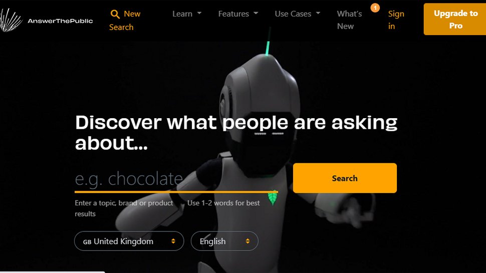 Website screenshot for Answer The Public