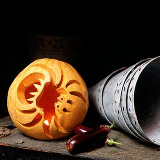 hollowed pumpkin buckets and brinjals