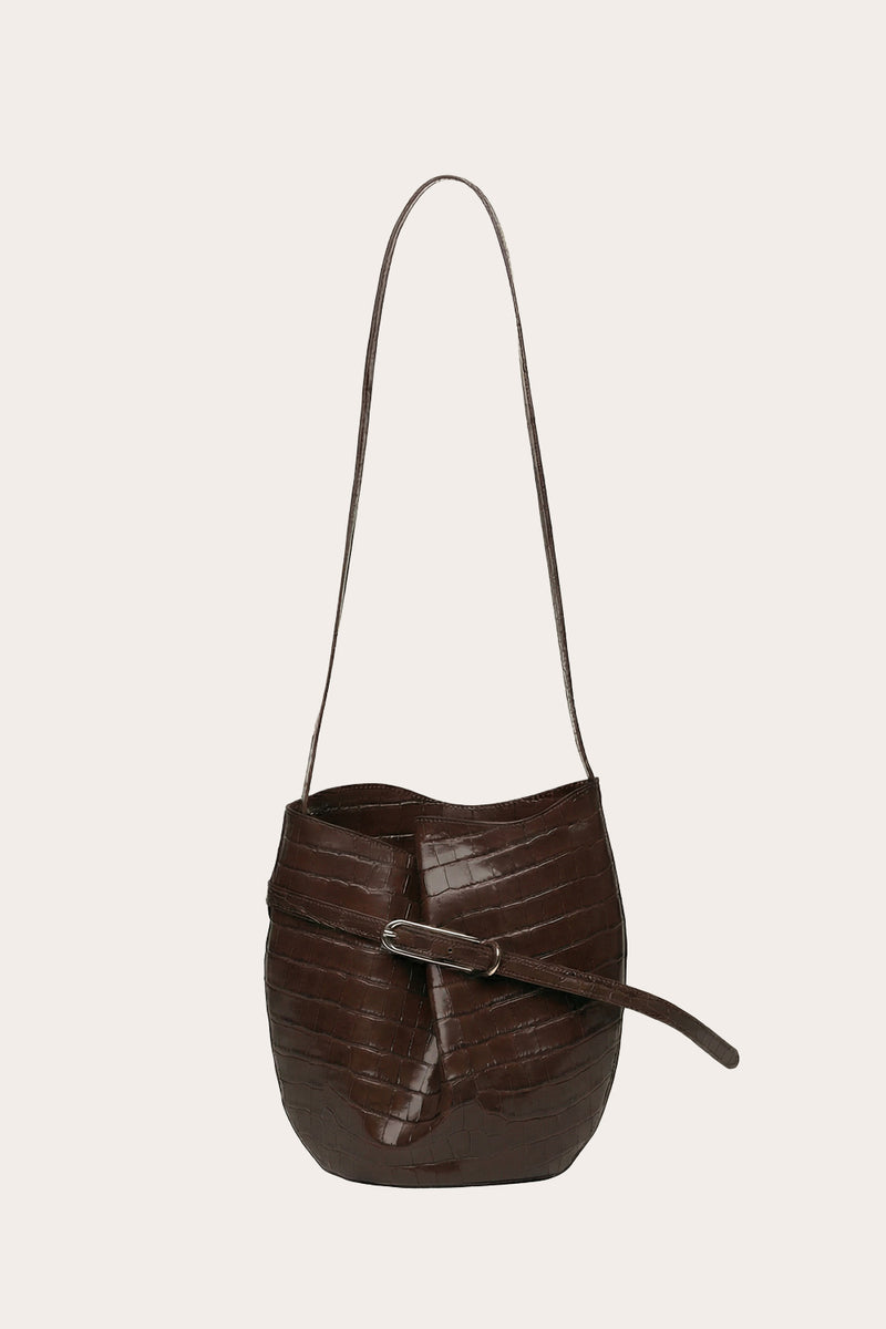Belted Bucket Bag Walnut Croc