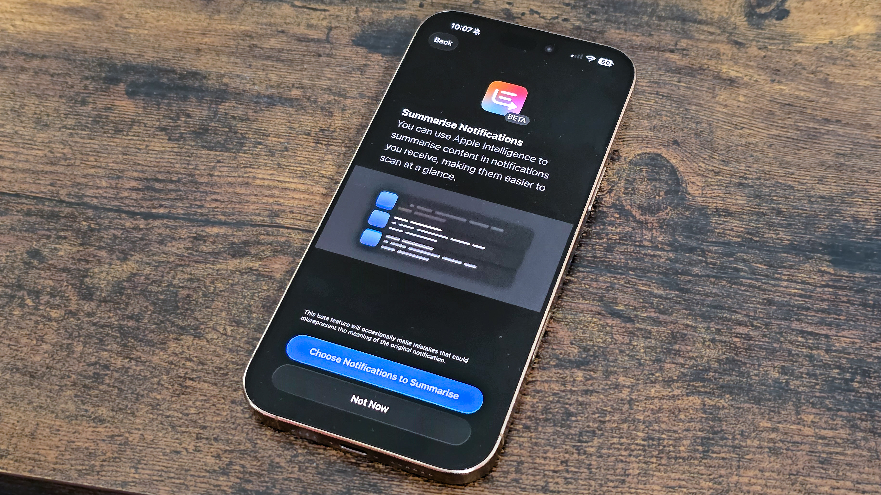 iOS 26 beta 4 Notification Summaries screen