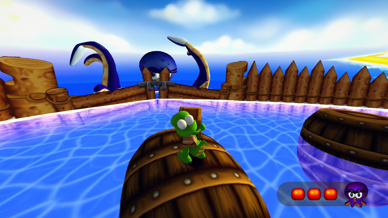Screens from retro remaster game Croc 2, including concept art and 3D models