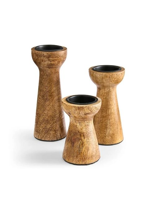 Set of 3 Mango Wood Candle Holders
