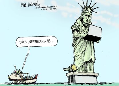 Editorial cartoon U.S. Refugees Liberty