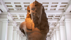 Large bust of Ramesses II in a public museum.