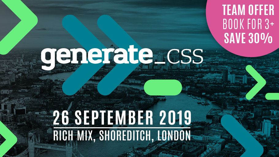 An image promoting a group discount for Generate CSS – 30% off tickets when you buy three or more.