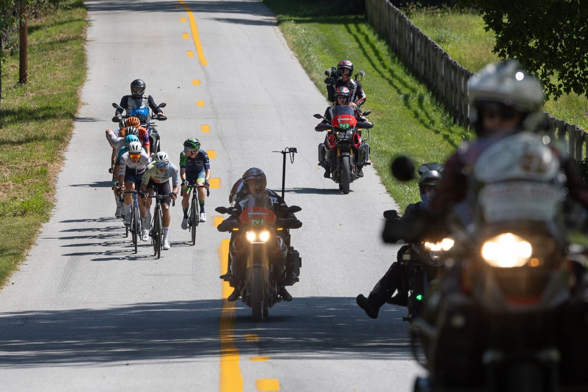 A group of seven riders slipped off the front within the first 15km and established strong gap from the front of the field.