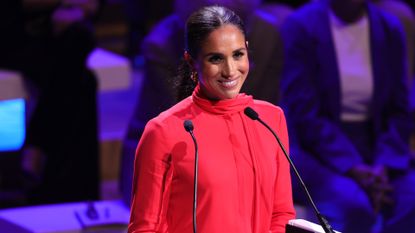 Meghan, Duchess of Sussex makes the keynote speech during the Opening Ceremony of the One Young World Summit 2022 at The Bridgewater Hall on September 05, 2022 in Manchester, England. 
