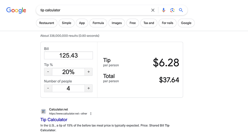 google search tip calculator screenshot