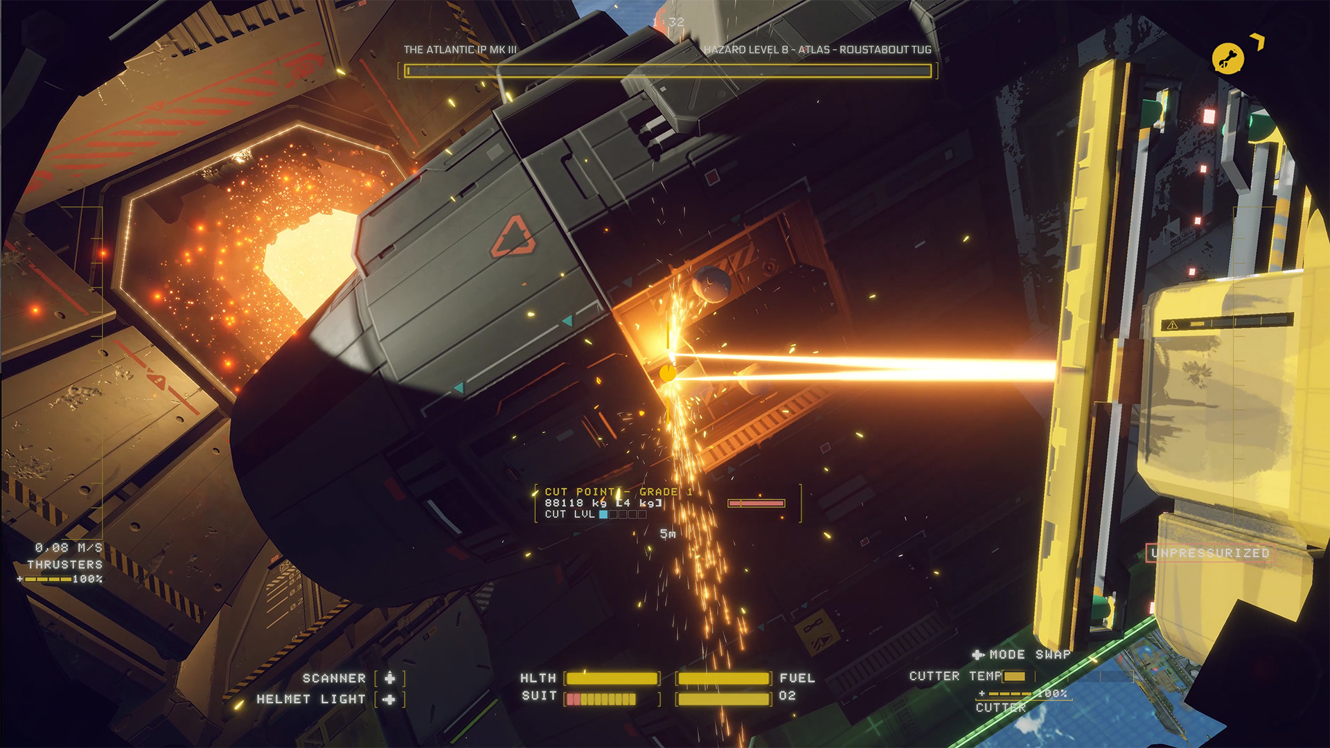 Screenshot from the 2020 space video game "Hardspace: Shipbreaker"
