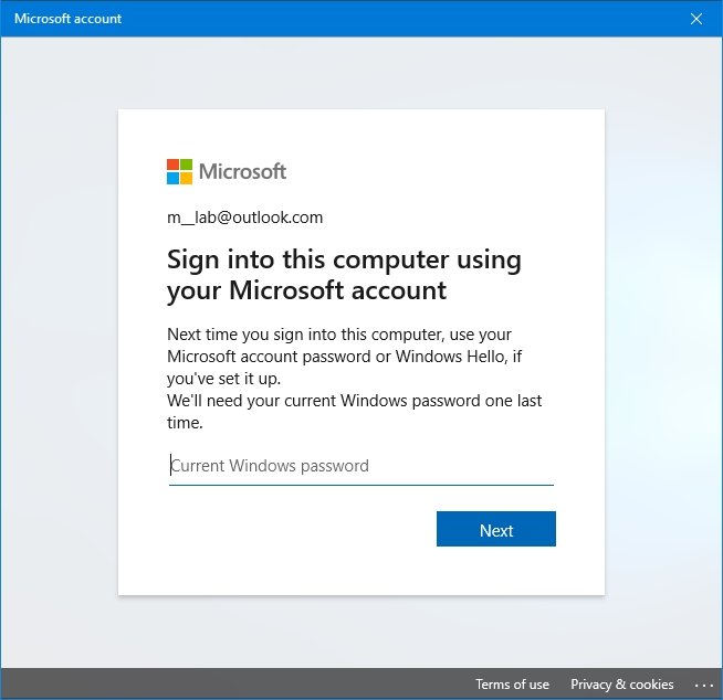 Windows 10 confirm local account password