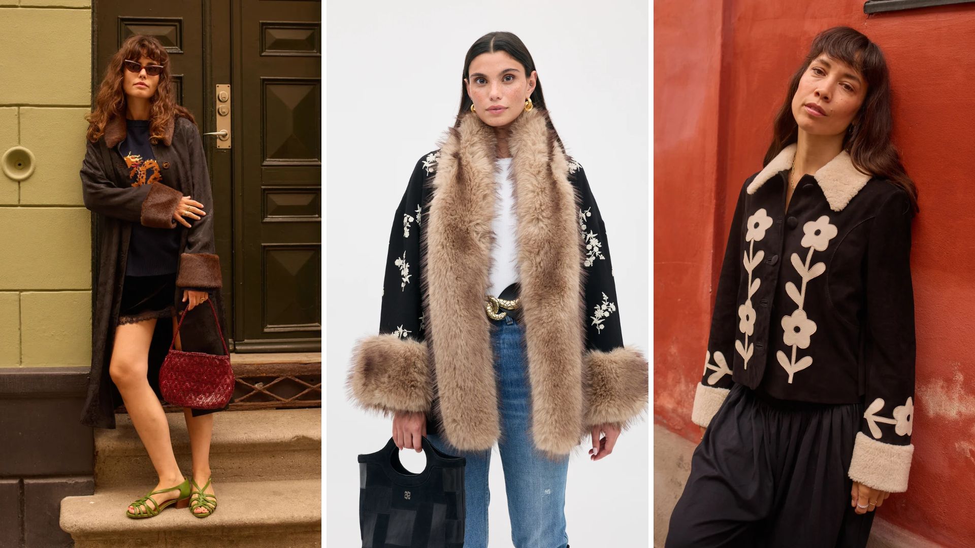 Three women wearing Rixo coats 