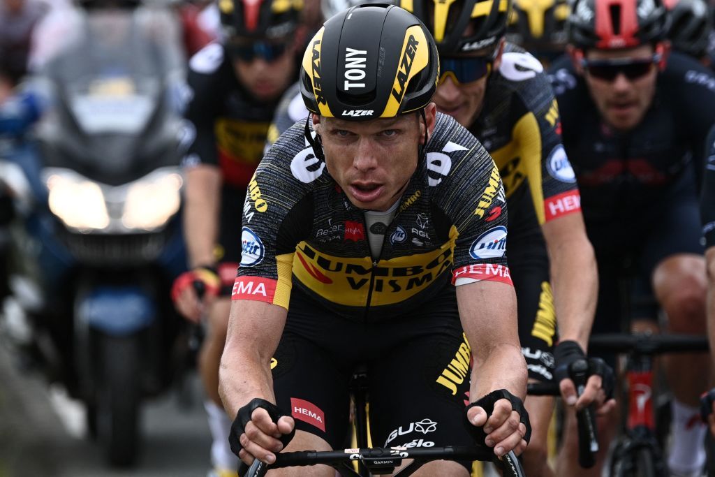 Team Jumbo Vismas Tony Martin of Germany rides during the 1st stage of the 108th edition of the Tour de France cycling race 197 km between Brest and Landerneau on June 26 2021 Photo by AnneChristine POUJOULAT AFP Photo by ANNECHRISTINE POUJOULATAFP via Getty Images
