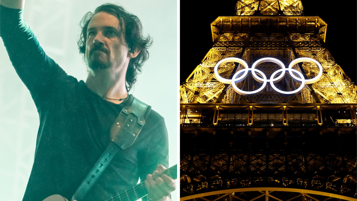 Gojira in 2023, next to the Olympic logo on the Eiffel Tower in 2024