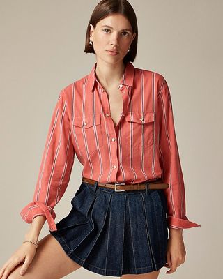 Western Shirt in Barfield Striped Cotton Voile