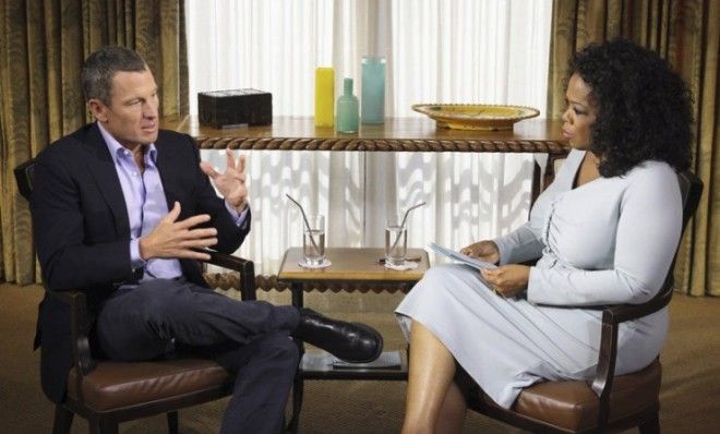 Oprah Winfrey interviews Lance Armstrong during the first part of a two-part confessional. 