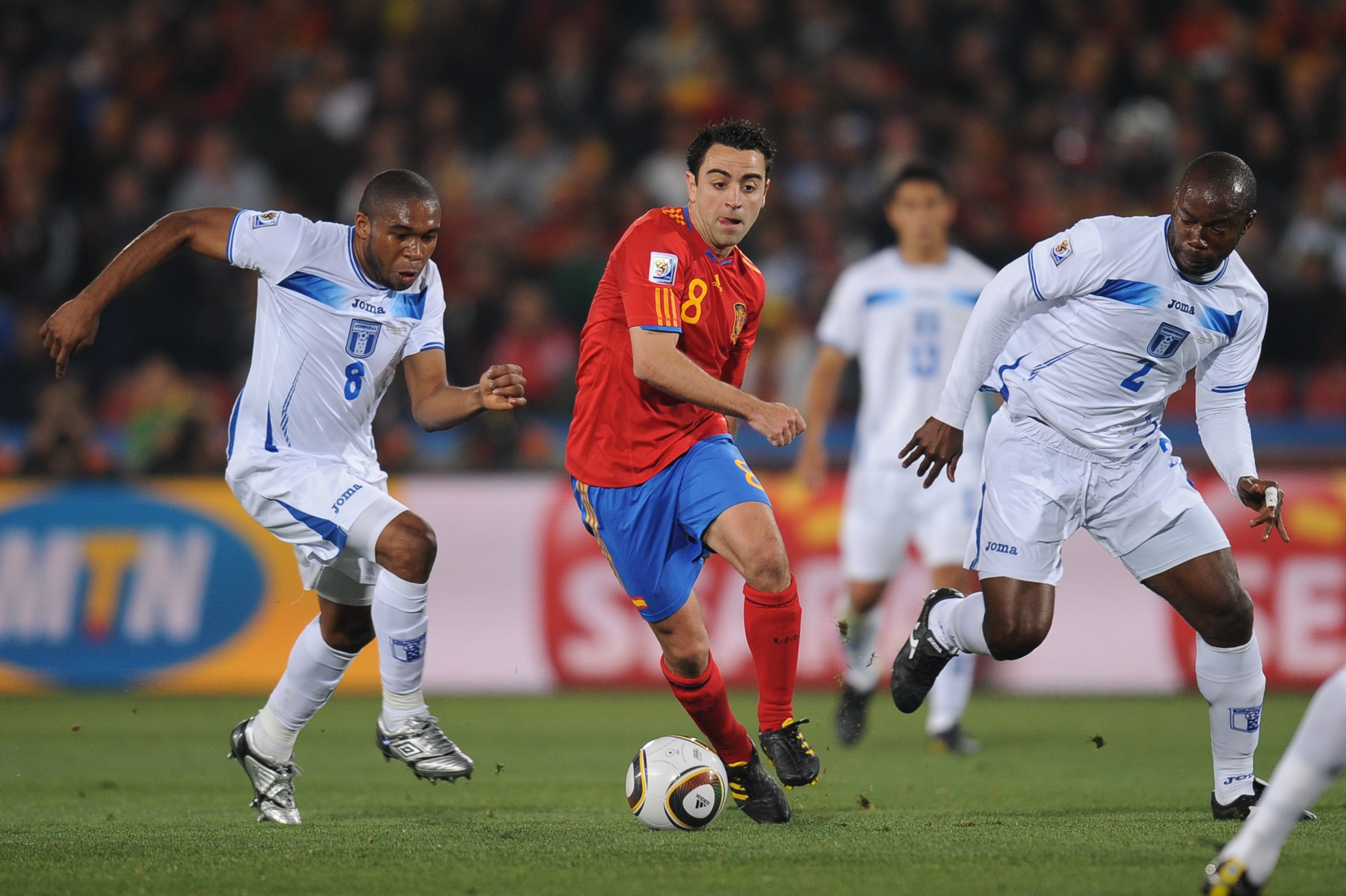 Xavi on the ball for Spain against Honduras at the 2010 World Cup.
