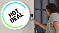 Ring Battery Doorbell with person pressing button and hot deal badge
