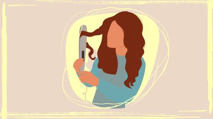 Illustration of a woman straightening her hair while worrying about damage from hair straighteners