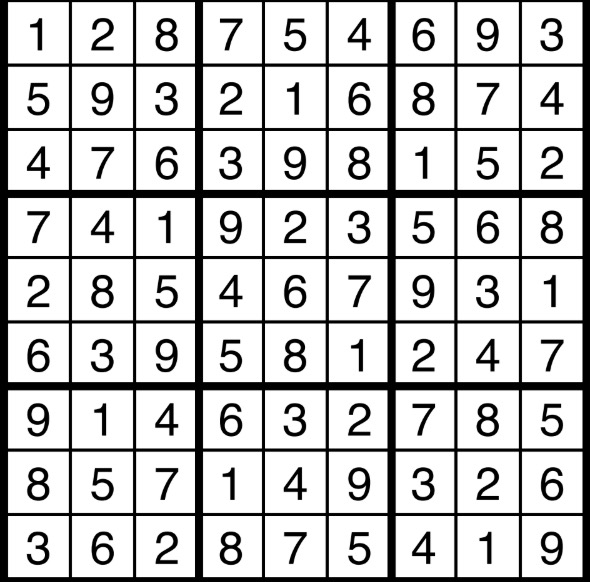 A solved sudoku.