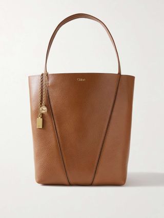 Spin Embellished Textured-Leather Tote