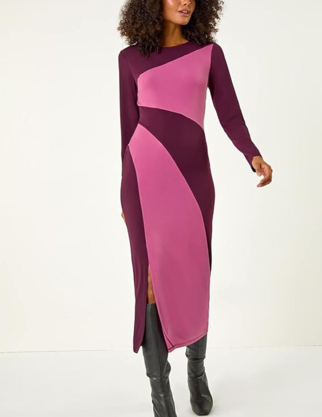 Colour Block Stripe Stretch Midi Dress on model 