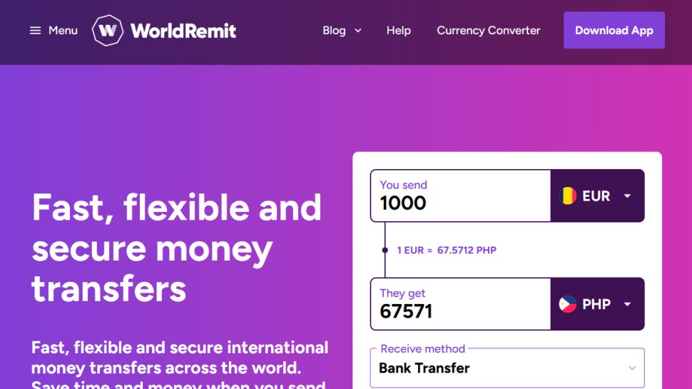 WorldRemit website screenshot (March 2026).