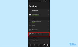 A screenshot of the settings menu in the Hue Sync app