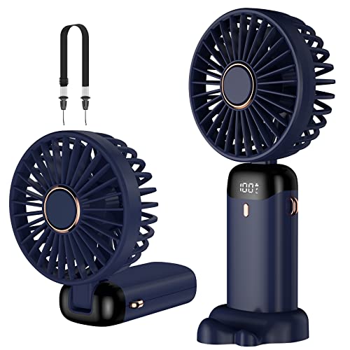 Rafada Mini Portable Usb Rechargeable Fan, 5 Speeds With Lanyard and Base, Built-In 4200mah Battery, Foldable for Office, Outdoor, Home, School
